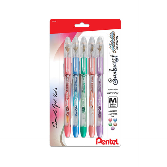 Pentel K908MBP5M1 Sunburst Metallic Gel Ink Roller- Med 5/pk
