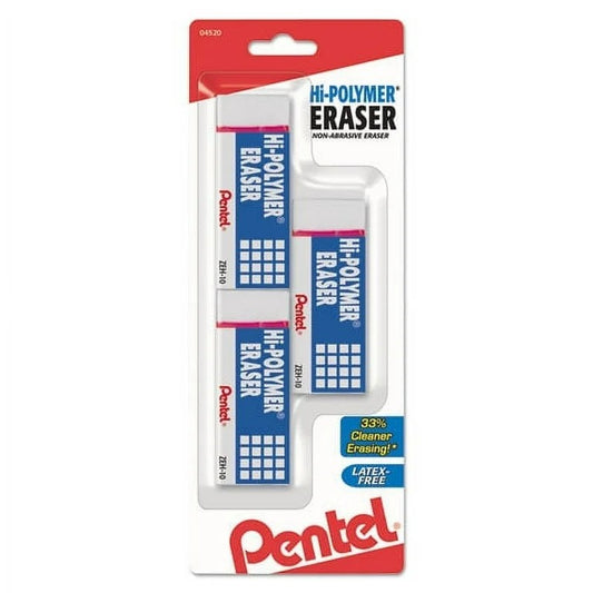 Pentel ZEH-10BP3-K6 Hi-Polymer Block Eraser, Large White 3-Pk