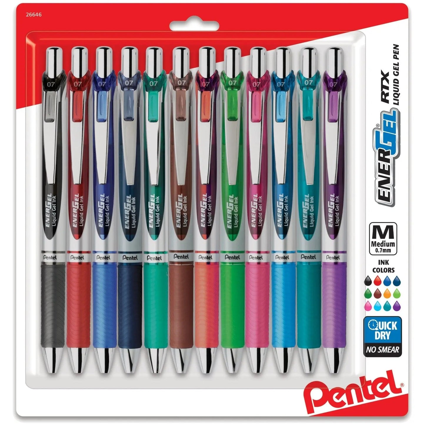 Pentel BL77BP12M EnerGel RTX Retractable Liquid Gel Pen, (0.7mm) Assorted 12-Pk