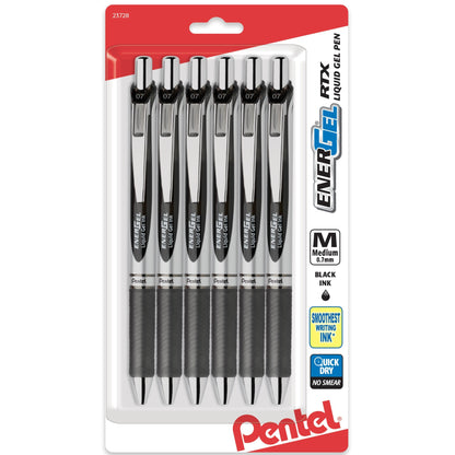 Pentel BL77BP6A EnerGel RTX Retractable Liquid Gel Pen, (0.7mm), Black Ink 6-Pk