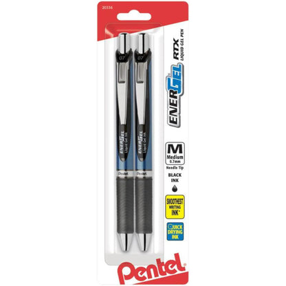 Pentel BLN77BP2A EnerGel RTX Retractable Liquid Gel Pen, (0.7mm), Black Ink 2-Pk