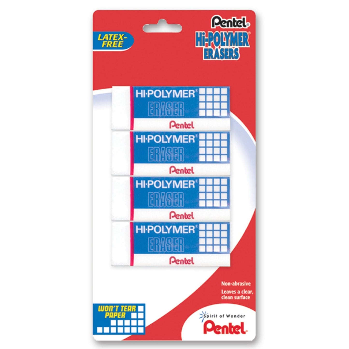 Pentel ZEH10BP4 Hi Polymer Eraser, Large,4pk