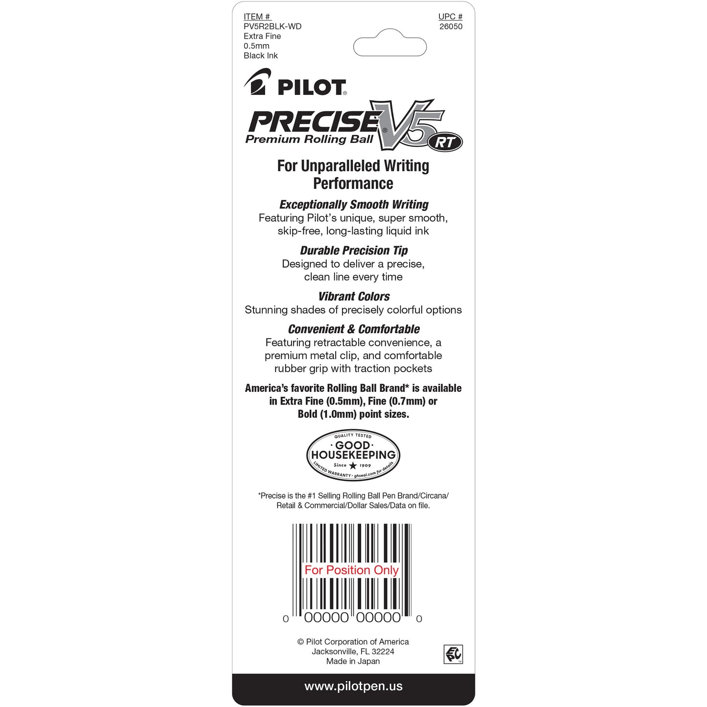 26050 Pilot Precise V5 RT Rollingball Pen, Ex Fine 0.5mm, Black Ink, 1 Pack of 2