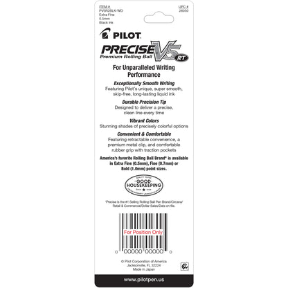 26050 Pilot Precise V5 RT Rollingball Pen, Ex Fine 0.5mm, Black Ink, 1 Pack of 2