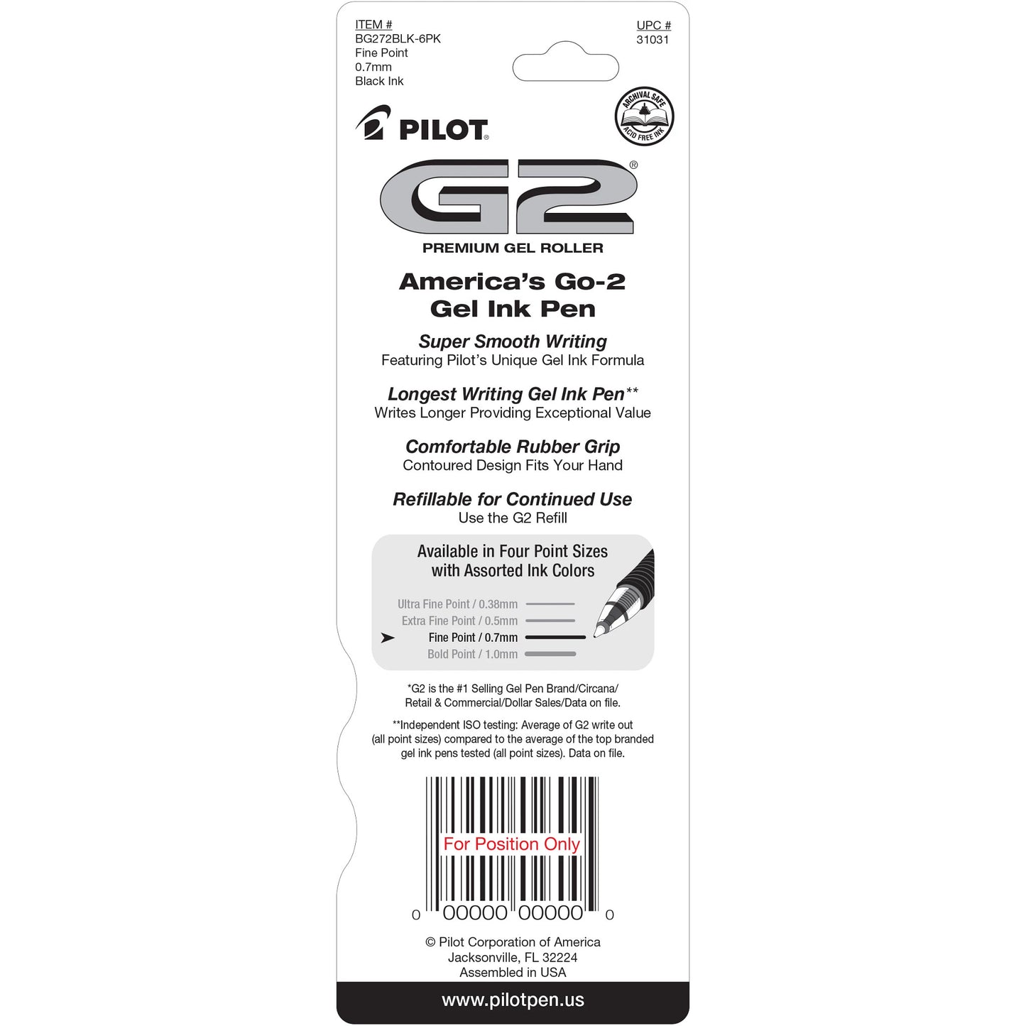Pilot 31031 G2 GEL INK ROLLING BALL BLACK 2 PACK