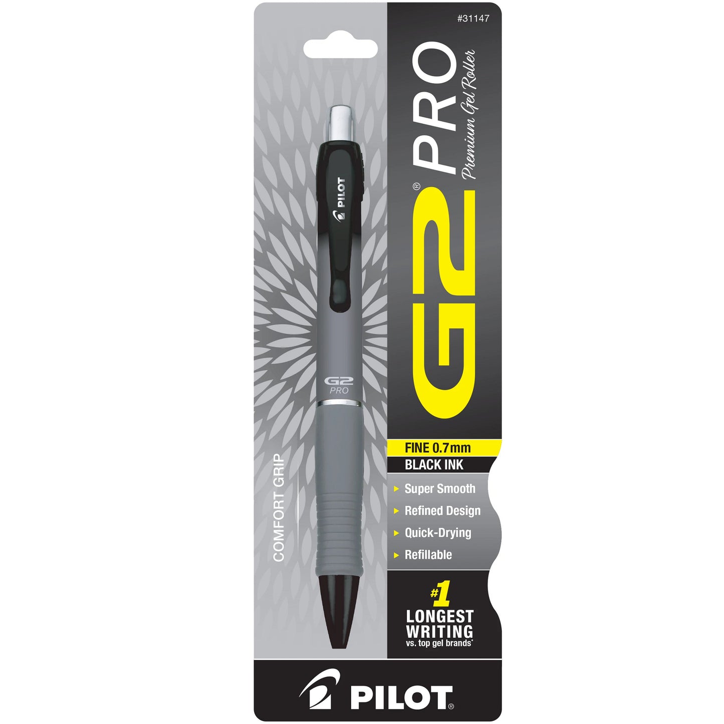 Pilot Bg2P7 G2 Pro Retractable Gel Rolling Ball, Fine, Grey Barrel