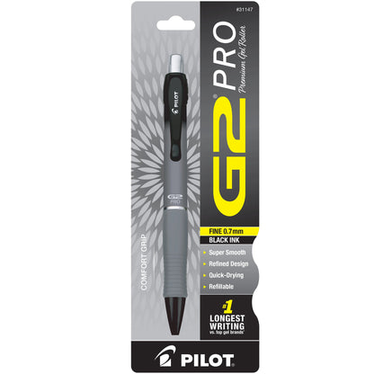 Pilot Bg2P7 G2 Pro Retractable Gel Rolling Ball, Fine, Grey Barrel