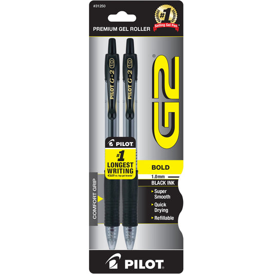 Pilot 31250 G2-1  Retractable Gel Rollerball, Bold, Black 2pk