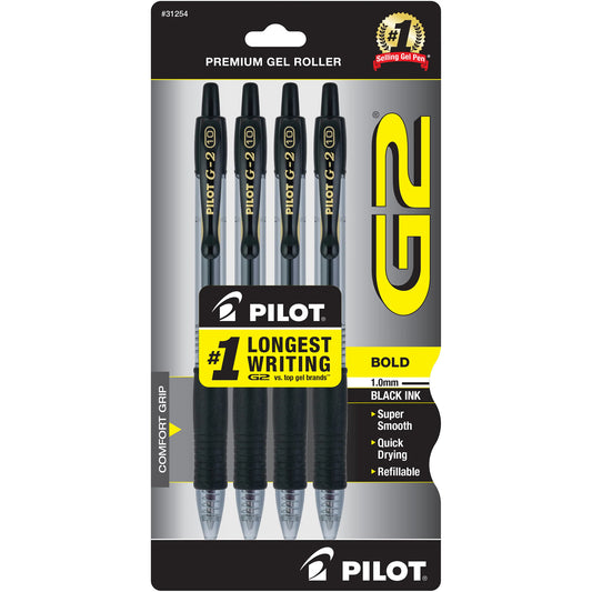 Pilot 31254 G2-1 Retractable Gel Rollerball, Bold, Black 4pk