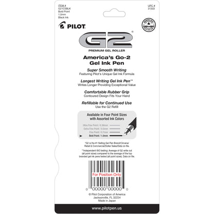 Pilot 31303 G2-1 Retractable Gel Rollerball, Bold, Black 5pk