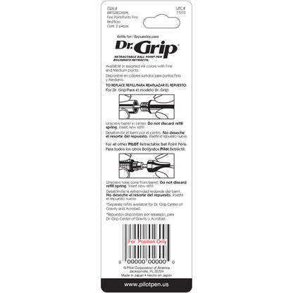 Pilot 77212 BRFS2 Dr. Grip Retractable Ball-Point Refill, Fine, Red