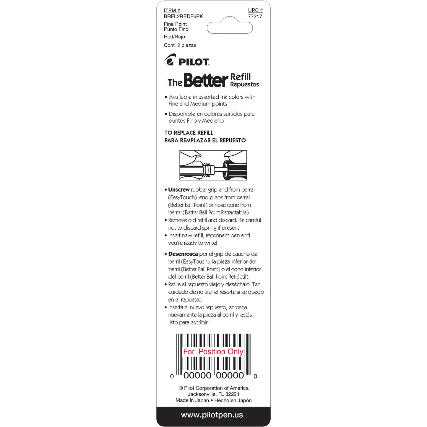 Pilot 77217 BRFL2 The Better Refill, Fine, Red