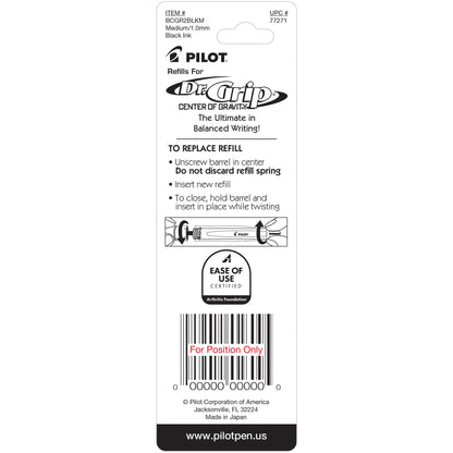 Pilot 77271 BCGR2 Dr Grip Center of Gravity Refill Med, Black, 2/pk