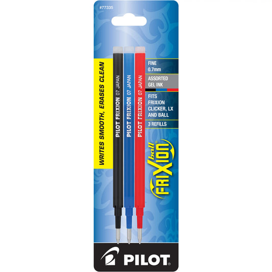 Pilot 77335 FriXion Refill, Fine Point, Asst, 3pk Blk/Blu/Red