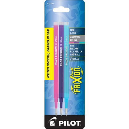 Pilot 77336 FriXion Refill, Fine Point, Asst, 3pk Pink/Purple/Turquoise