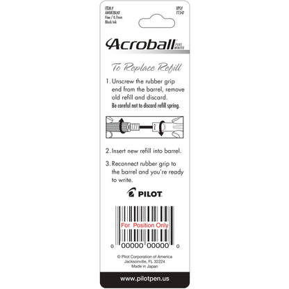 Pilot 77347 Acroball Refill FP, Black, 2pk