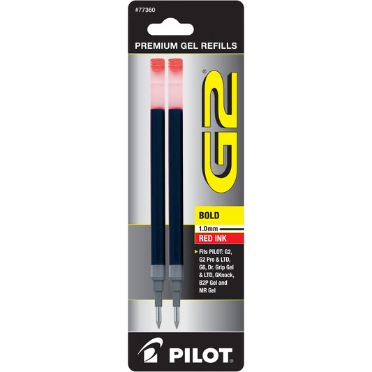 Pilot 77360 BG21R G2 Gel Ink Refills, Bold, Red