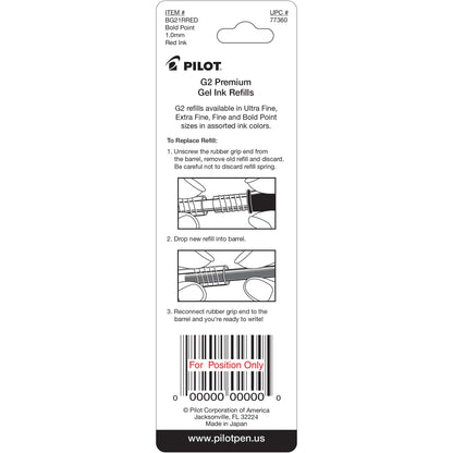 Pilot 77360 BG21R G2 Gel Ink Refills, Bold, Red