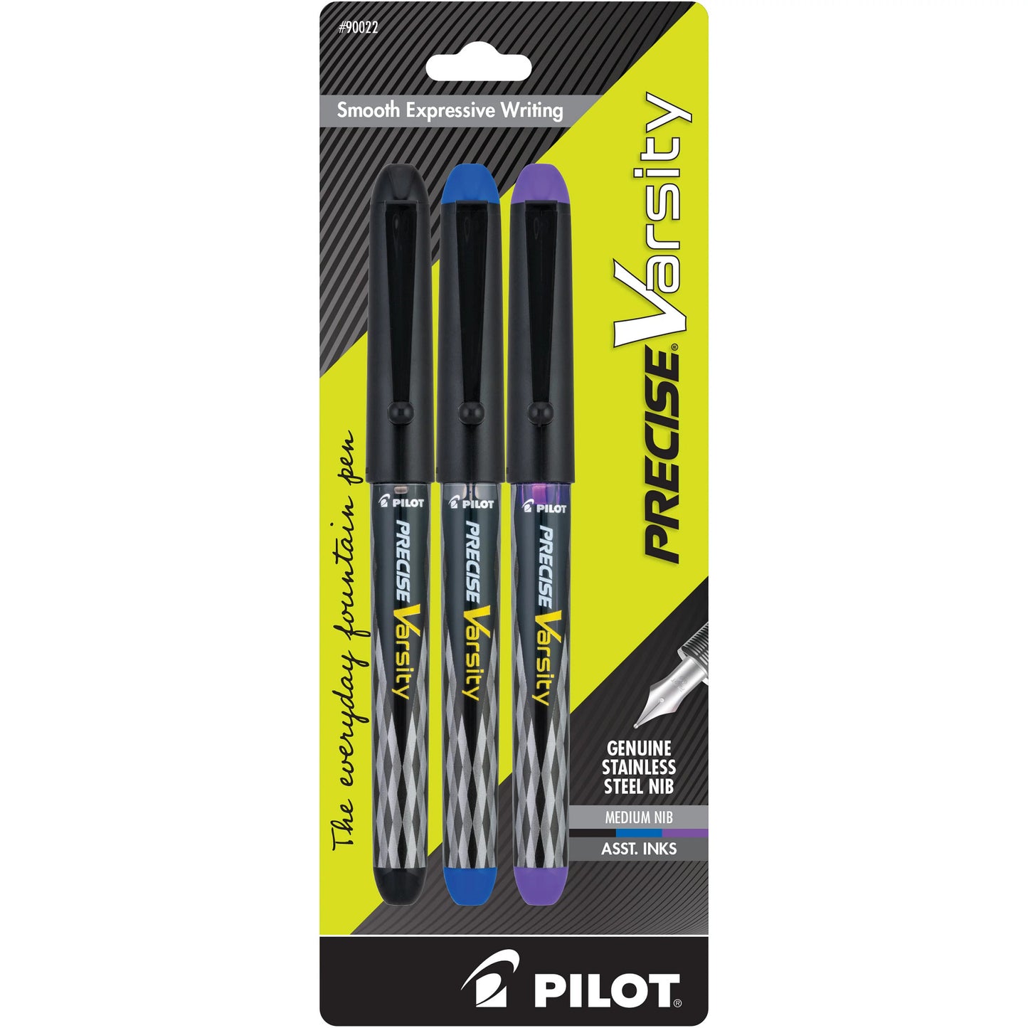 Pilot 90022 SV-4B Varsity Fountain Pens, Disposable, Assorted 3/pk  Pouch
