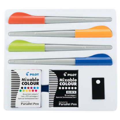 Pilot 90080 Parallel Calligraphy Pen Set, 1.5 mm, 2.4 mm, 3.8 mm and 6 mm w/ Black & Asst Colors