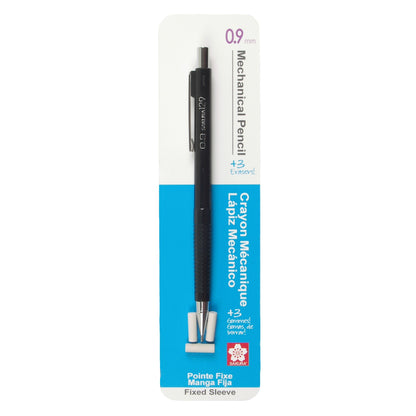 Sakura 50299 Mechanical Pencil, Fixed Sleeve 0.9mm, Black, w/3 Erasers