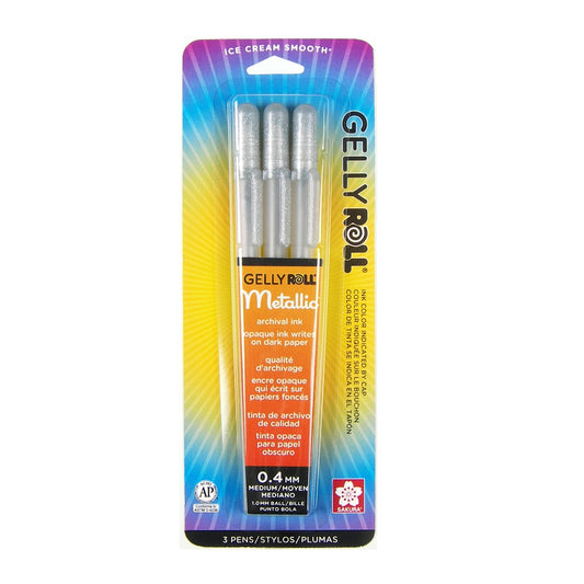 Sakura 57386 3-Piece Gelly Roll Blister Card Metallic Gel Ink Pen Set, Silver
