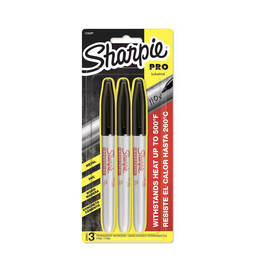 Sharpie 13763PPIndustrial Pro Permanent Marker, Fine Point, Black Ink, Pack of 3