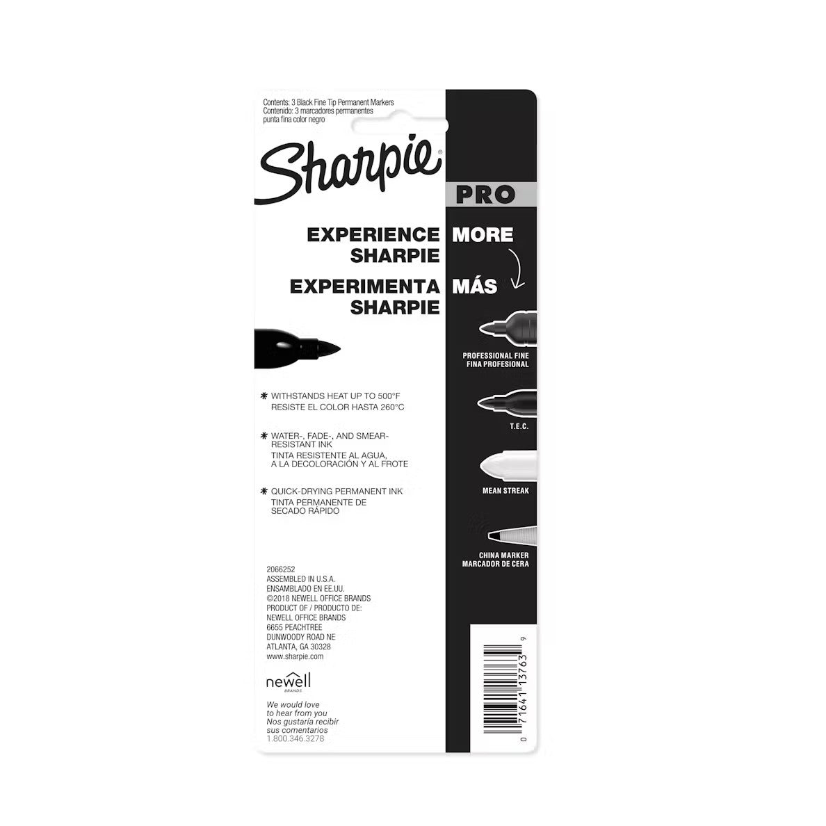 Sharpie 13763PPIndustrial Pro Permanent Marker, Fine Point, Black Ink, Pack of 3