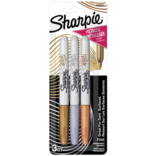 Sharpie 1823815 Metallic Fine Pnt Permanent Marker, 1 Silver, 1 Bronze & 1 Gold Markers