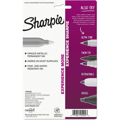 1829201 Sharpie Metallic Permanent Marker, Fine Pt, Gold/Silver/Bronze Pack of 6