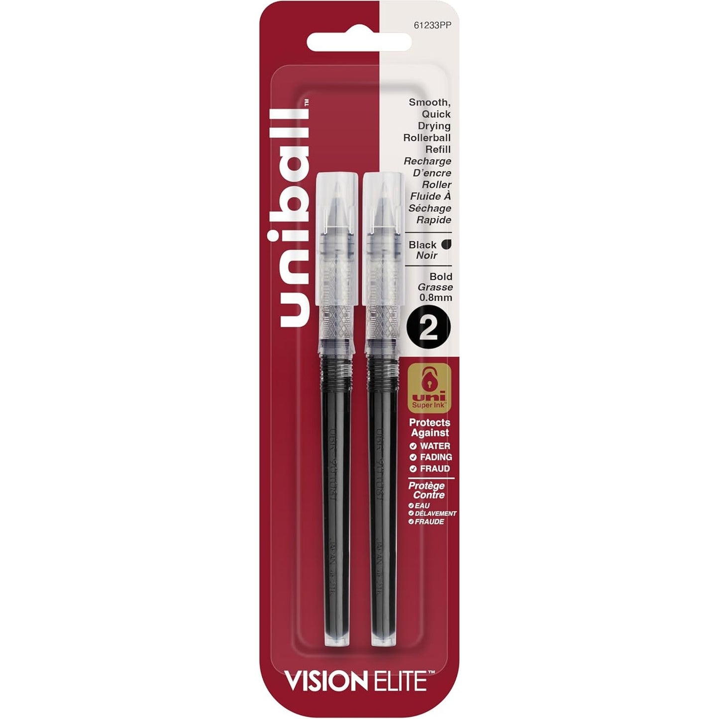 Uni Ball 61233PP Vision Elite Rollerball Pen Refill Blk Bold 2cd