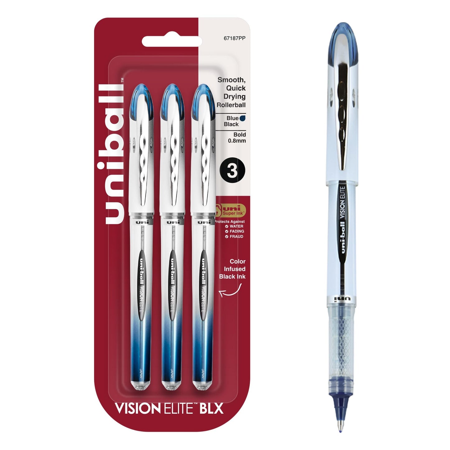 Uni Ball 67187PP Visionelite Blx Rlr 3cd 0.8mm Blu/Blk