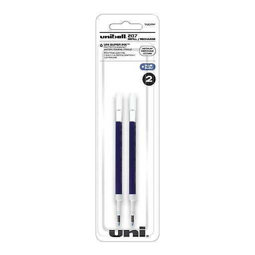 Uni Ball 71207PP 207 Gel Pen Refill Med Blue 2cd