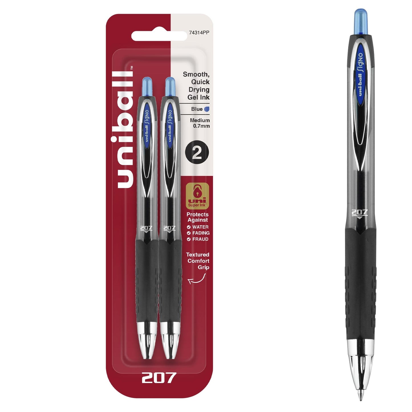 Uni-Ball 207 Gel Pen Blue 2pk