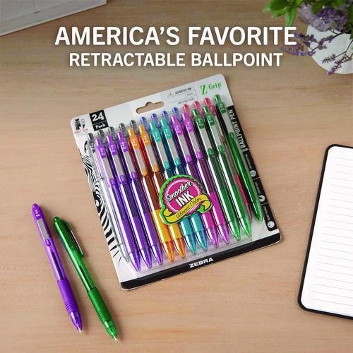 Zebra 12223 Z-Grip Retractable Ballpoint 1.0mm Assorted 24pk