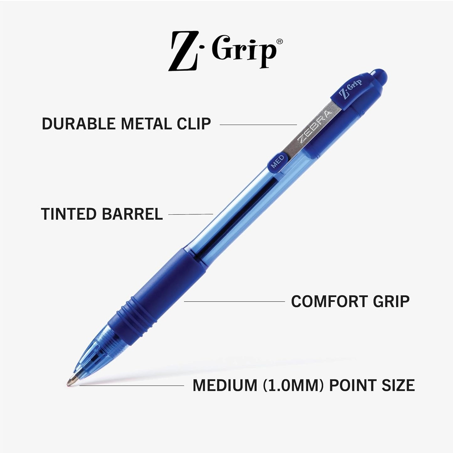 Zebra 12225 Z-Grip Retractable Ballpoint 1.0mm Blue 24pk