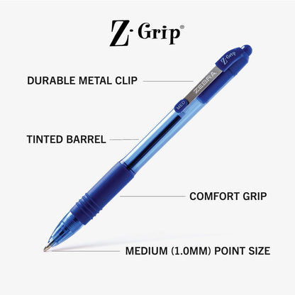 Zebra 12225 Z-Grip Retractable Ballpoint 1.0mm Blue 24pk