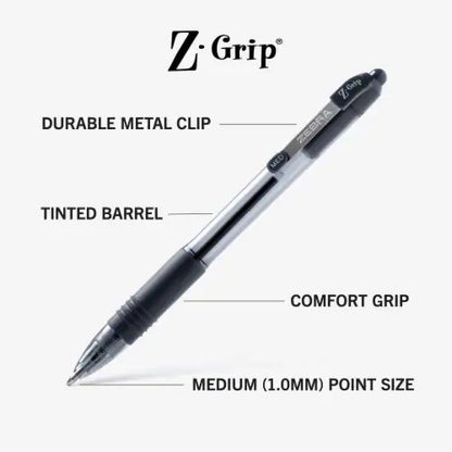 Zebra 22215 Z-Grip Retractable Ballpoint 1.0mm Black 5pk