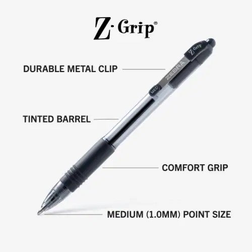 Zebra 22210 Z-Grip Retractable Ballpoint 1.0mm Black