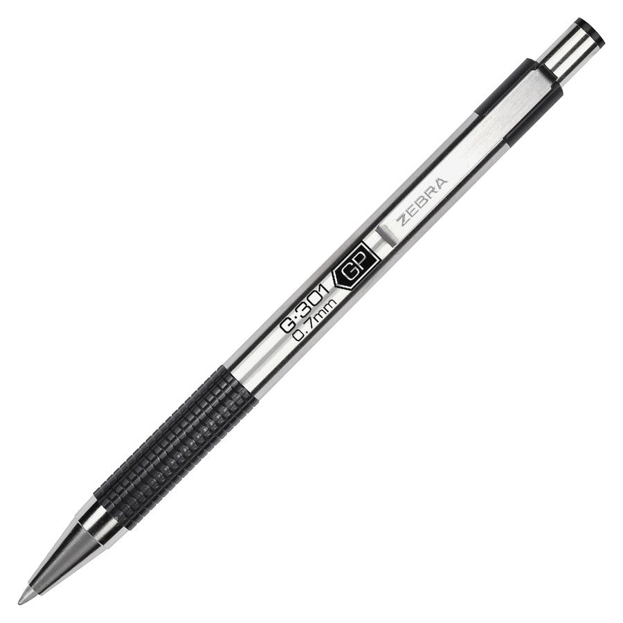 Zebra Pen G-301 Stainless Steel Retractable Gel Pen, Medium Point, 0.7Mm, Black Ink, 2-Count