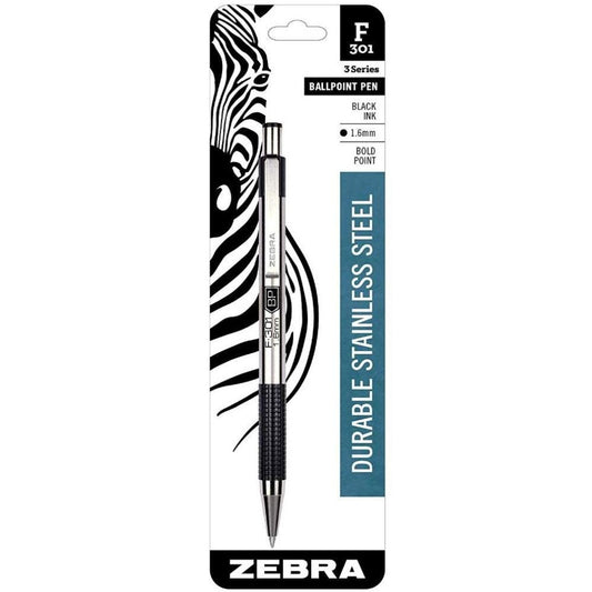 Zebra 27311 F-301 Bold Retractable Ballpoint 1.6mm Black 1pk
