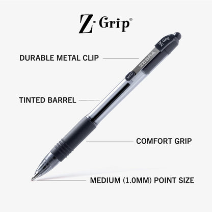 Zebra 22218 Z-Grip Retractable Ballpoint 1.0mm Black 18pk