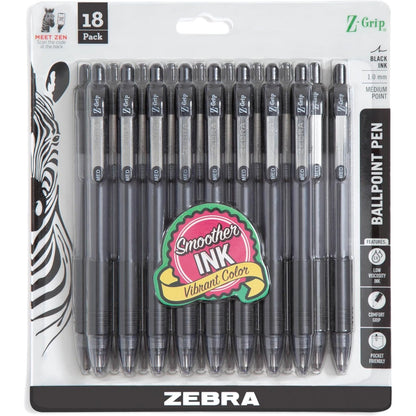 Zebra 22218 Z-Grip Retractable Ballpoint 1.0mm Black 18pk