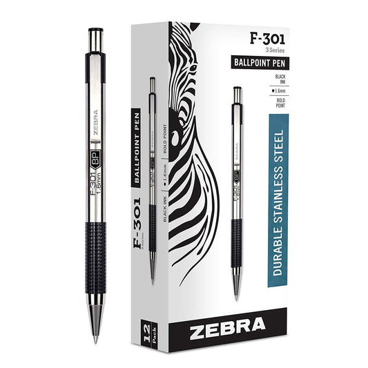 Zebra 27310 F-301 Bold Retractable Ballpoint 1.6mm Black