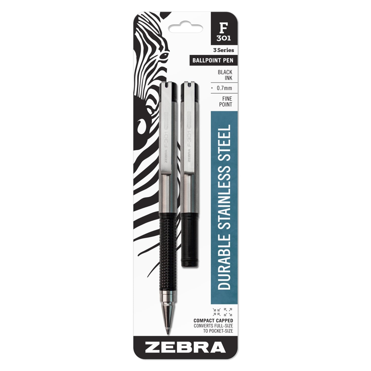 Zebra 27412 F-301 Compact Capped Ballpoint 0.7mm Black 2pk