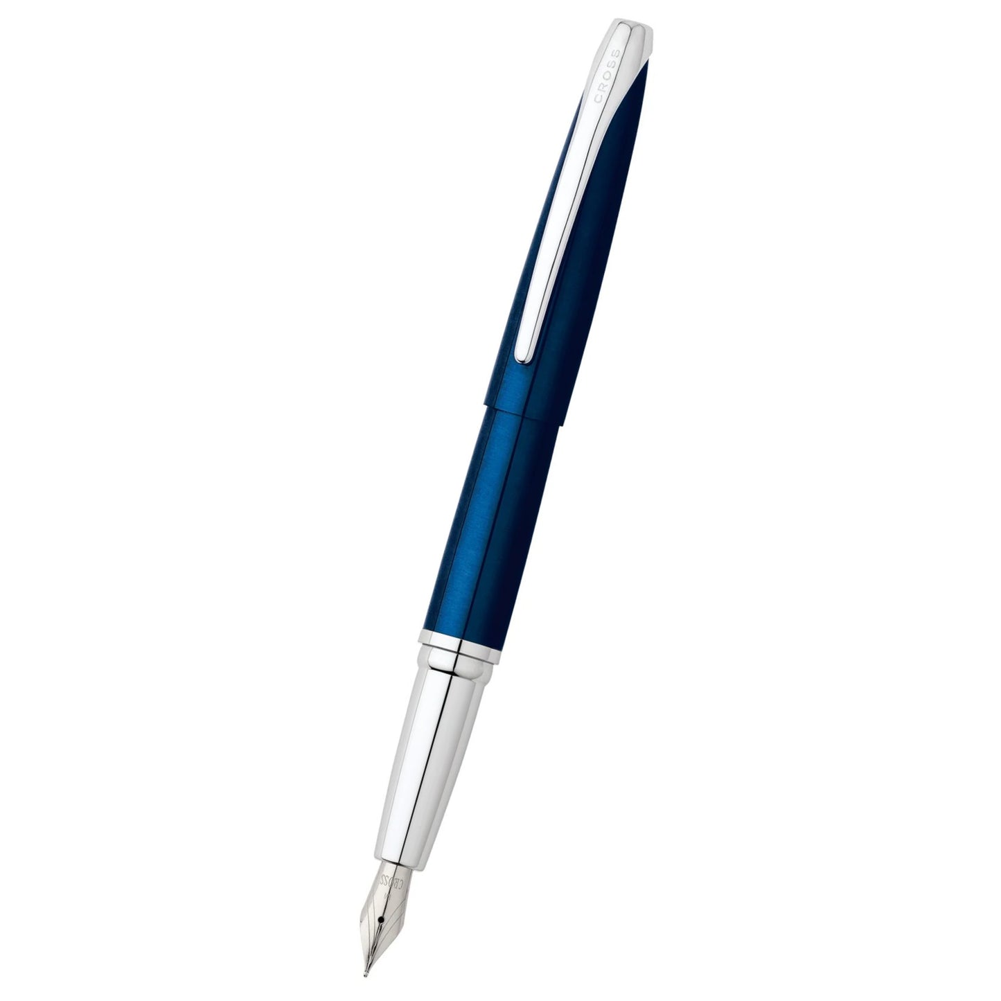 Cross ATX® Translucent Blue Lacquer with Polished Chrome Appointments and Stainless Steel Medium Nib Fountain Pen