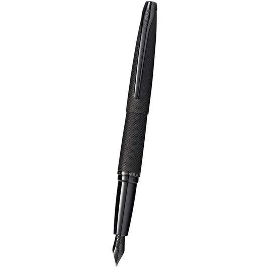 Cross ATX® Brushed Black with Machine-Turned, Diamond-Pattern Engraving with Polished Black PVD Appointments and Polished Black PVD Coated Stainless Steel Medium Nib Fountain Pen