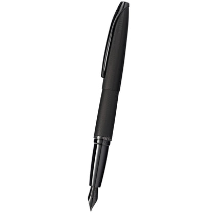 Cross ATX® Brushed Black with Machine-Turned, Diamond-Pattern Engraving with Polished Black PVD Appointments and Polished Black PVD Coated Stainless Steel Medium Nib Fountain Pen