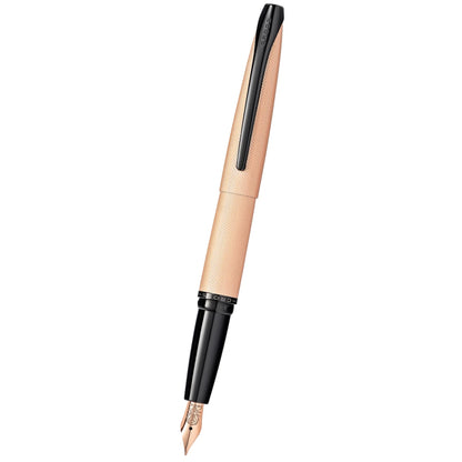 Cross ATX® Brushed Rose Gold with Machine-Turned, Diamond-Pattern Engraving with Polished Black PVD Appointments and Rose Gold PVD Coated Stainless Steel Medium Nib Fountain Pen