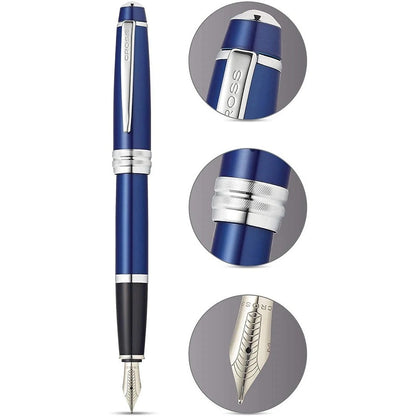 Cross Bailey™ Blue Lacquer with Polished Chrome Appointments and Medium Stainless Steel Nib Fountain Pen